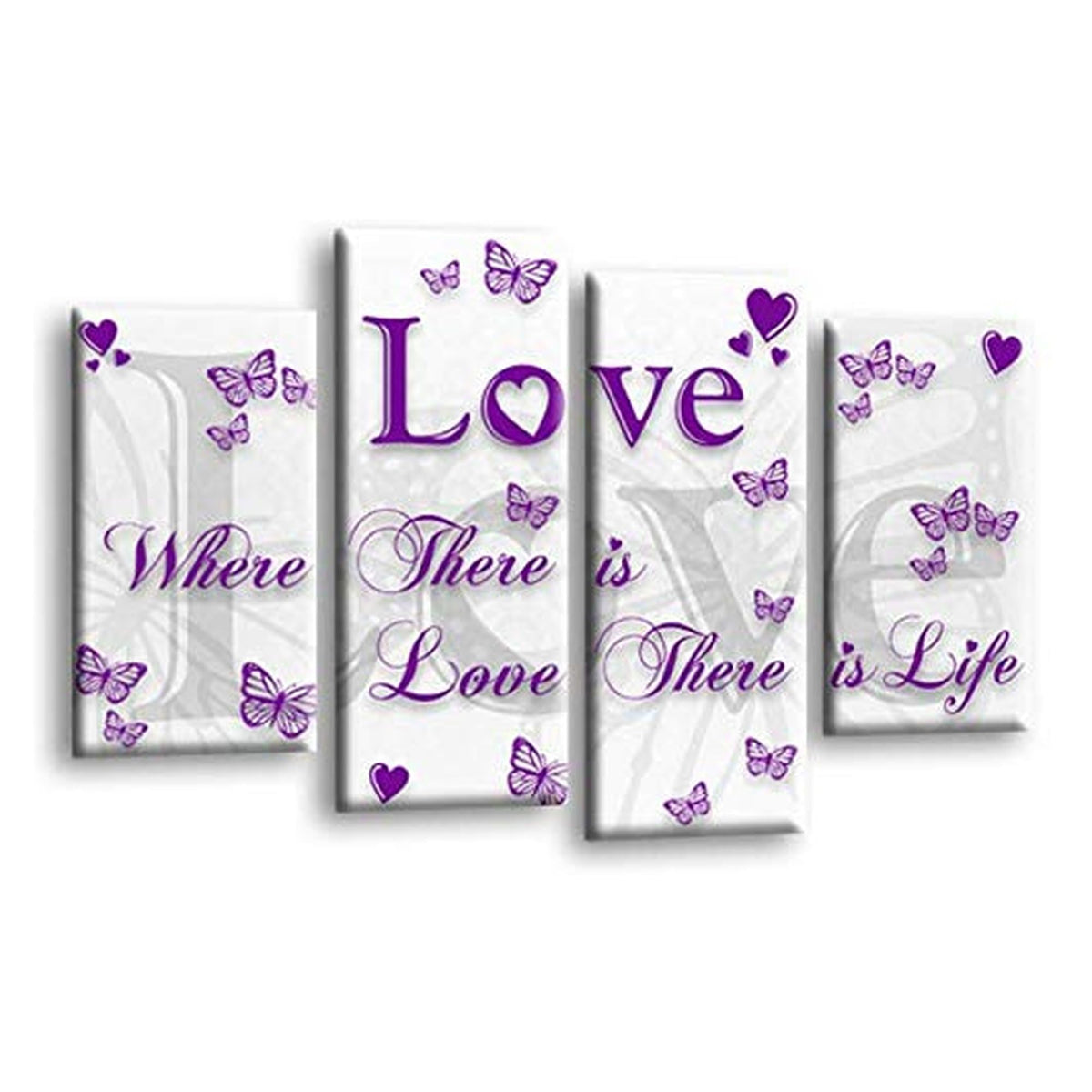 LR Love Quote Wall Art Picture – Purple, Grey & White Framed 4 Panel Split Canvas Print | Ready to Hang | Modern Wall Art for Living Room, Bedroom & Office