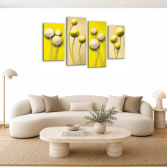 LR Floral Rose Wall Art Picture – Yellow & Cream Framed 4 Panel Split Canvas Print | Ready to Hang | Modern Wall Art for Living Room, Bedroom & Office