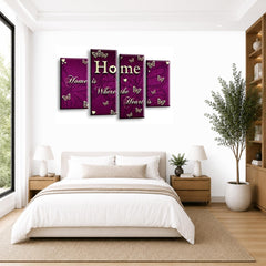 LR Love Quote Home Wall Art Picture – Purple & Cream Framed 4 Panel Split Canvas Print | Ready to Hang | Modern Wall Art for Living Room, Bedroom & Office