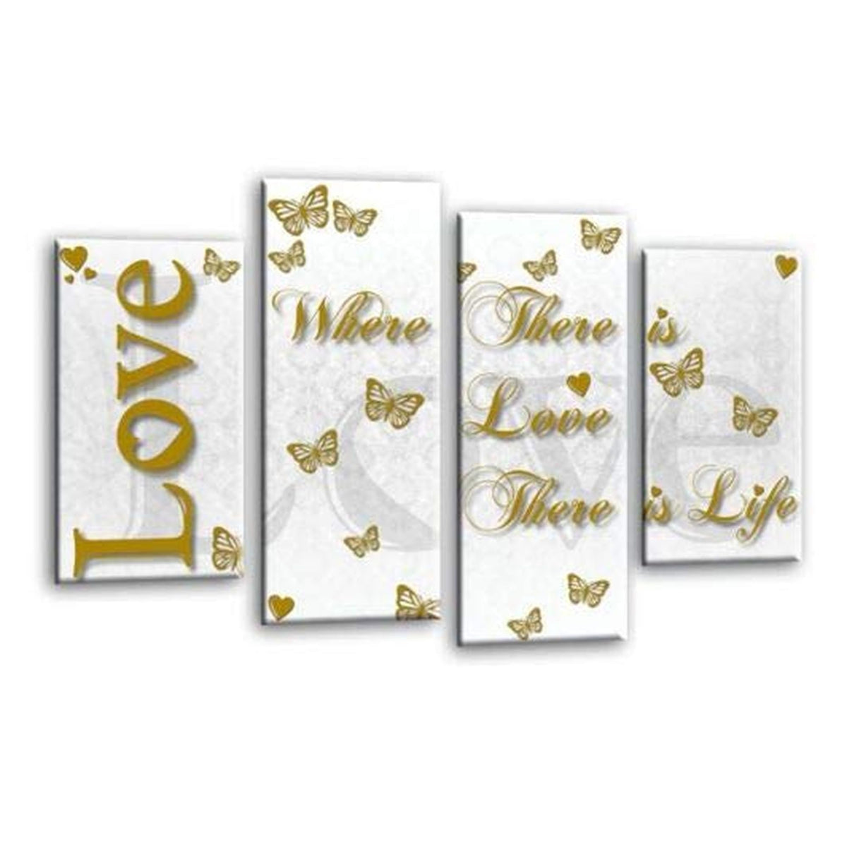 LR Love Quote Wall Art Picture – Gold & White Framed 4 Panel Split Canvas Print | Ready to Hang | Modern Wall Art for Living Room, Bedroom & Office