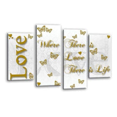 LR Love Quote Wall Art Picture – Gold & White Framed 4 Panel Split Canvas Print | Ready to Hang | Modern Wall Art for Living Room, Bedroom & Office