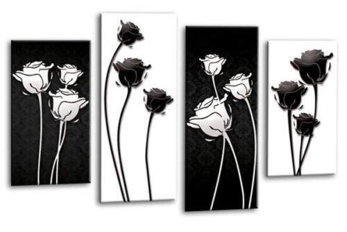 LR Floral Rose Canvas Art Picture Black White Grey Flower Love Home Split Panel Print