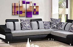 LR Abstract Wall Art Print Purple Cream Squares Checks Framed Canvas Split Picture Ready to Hang