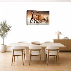 LR Brown Horse Running Wall Art Picture – Animal Framed Canvas Print | Ready to Hang | Modern Wall Art for Living Room, Bedroom & Office