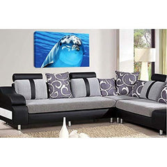 LR Swimming Blue Dolphin Wall Art Picture Ocean Animal Framed Panel Print Ready to Hang