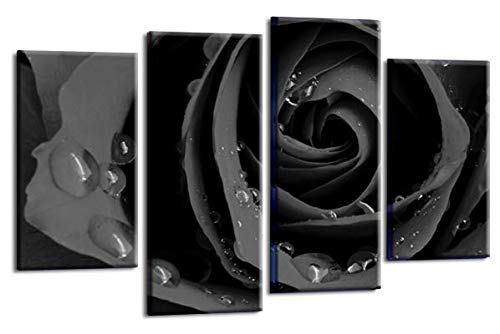 LR Floral Rose Wall Art Picture Grey Black Flower Framed Canvas Split Panel Print