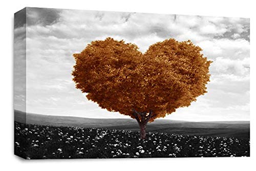LR Floral Love Heart Tree Wall Art Picture Brown Grey Abstract Flower Landscape Framed Print Ready to Hang