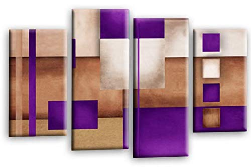 LR Abstract Wall Art Print Purple Cream Squares Checks Framed Canvas Split Picture Ready to Hang
