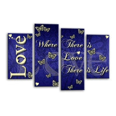 LR Love Quote Wall Art Picture – Blue & Cream Framed 4 Panel Split Canvas Print | Ready to Hang | Modern Wall Art for Living Room, Bedroom & Office