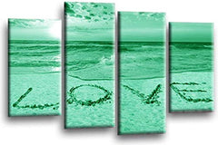 LR Love Beach Wall Art Picture Green Grey Sunset Seascape Quote Split Canvas Print Ready to Hang