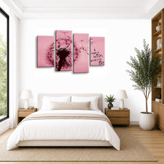 LR Abstract Floral Wall Art Picture – Grey & Pink Framed 4 Panel Split Canvas Print | Ready to Hang | Modern Wall Art for Living Room, Bedroom & Office