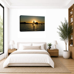 LR Sunset Beach Wall Art Picture – Seascape Framed Canvas Print | Ready to Hang | Modern Wall Art for Living Room, Bedroom & Office