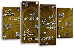 LR Live Laugh Wall Art Picture Cream Brown Love Heart Home Framed Split Panel Print Ready to Hang