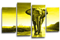 LR Elephant Sunset Wall Art Picture Yellow Grey Animal Africa Framed Split Canvas Print Ready to Hang