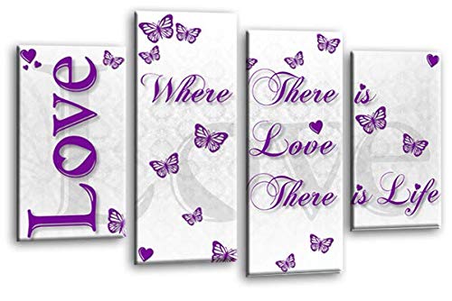 LR Love Quote Wall Art Picture Purple White Family Framed Split Panel Print Ready to Hang