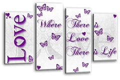 LR Love Quote Wall Art Picture Purple White Family Framed Split Panel Print Ready to Hang