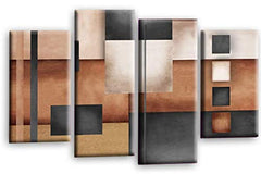 LR Grey Abstract Wall Art Picture Cream Squares Checks Framed Canvas Split Print Ready to Hang