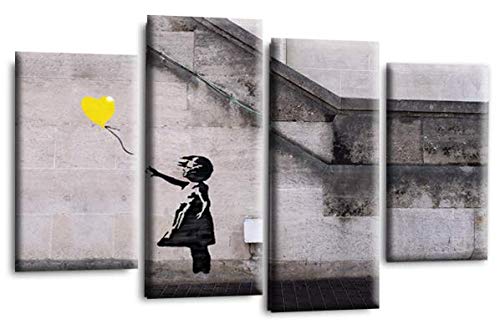 LR Banksy Canvas Wall Art Picture Yellow Grey Balloon Girl Peace Love Graffiti Framed Split Print Panel