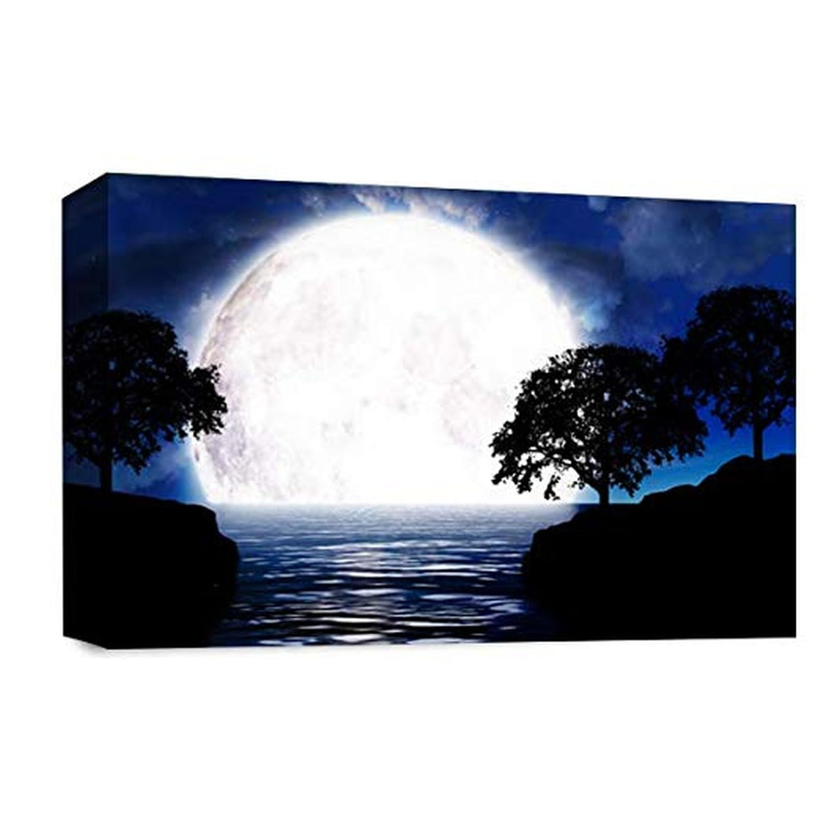 LR Abstract Landscape Wall Art Picture – Blue, Black & White Seascape Framed Canvas Print | Ready to Hang | Modern Wall Art for Living Room, Bedroom & Office