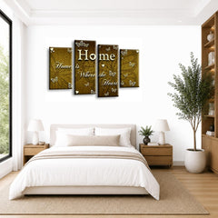 LR Love Quote Home Wall Art Picture – Cream & Brown Framed 4 Panel Split Canvas Print | Ready to Hang | Modern Wall Art for Living Room, Bedroom & Office