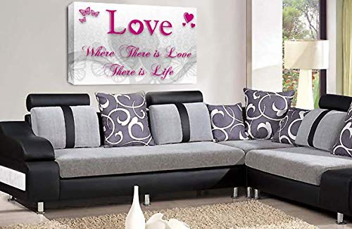 LR Love Quote Wall Art Canvas Pink White Framed Home Family Picture Print Ready to Hang