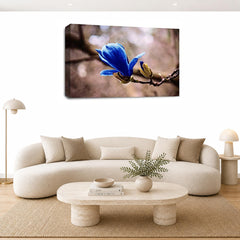 LR Floral Blue Rose Wall Art Picture – Grey & White Framed Canvas Print | Ready to Hang | Modern Wall Art for Living Room, Bedroom & Office