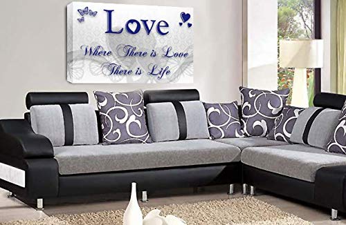 LR Love Wall Art Print Blue White Home Quote Framed Canvas Picture Ready to Hang