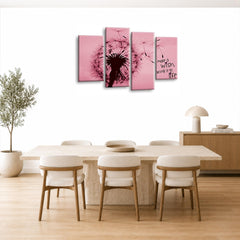 LR Abstract Floral Wall Art Picture – Grey & Pink Framed 4 Panel Split Canvas Print | Ready to Hang | Modern Wall Art for Living Room, Bedroom & Office