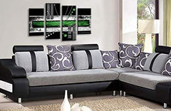 LR Abstract Wall Art Picture – Green, Black & White Modern Framed 4 Panel Split Canvas Print | Ready to Hang | Modern Wall Art for Living Room, Bedroom & Office
