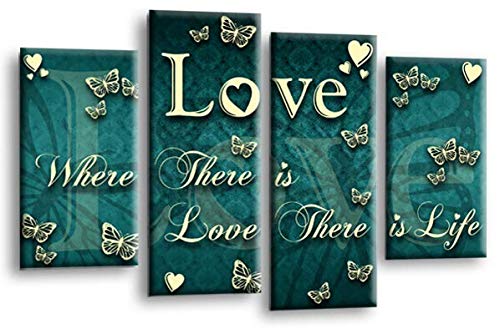 LR Love Quote Wall Art Picture – Teal & Cream Framed 4 Panel Split Canvas Print | Ready to Hang | Modern Wall Art for Living Room, Bedroom & Office