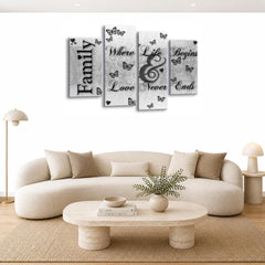 LR Family Love Quote Wall Art Picture – Black & White Framed 4 Panel Split Canvas Print | Ready to Hang | Modern Wall Art for Living Room, Bedroom & Office