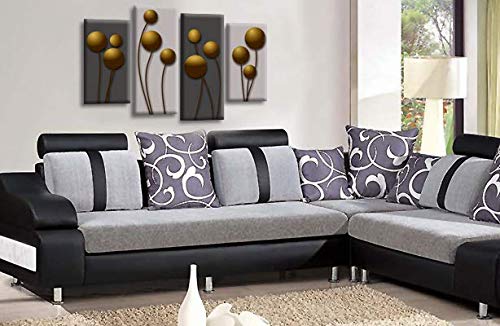 LR Gold Floral Rose Wall Art Picture Grey Abstract Flower Love Framed Split Panel Print Ready to Hang