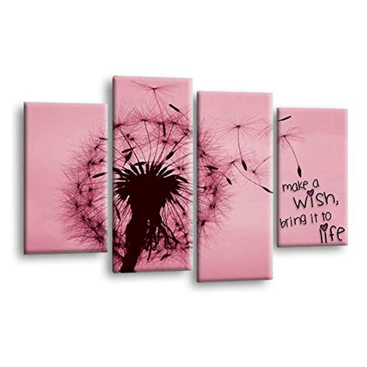 LR Abstract Floral Wall Art Picture – Grey & Pink Framed 4 Panel Split Canvas Print | Ready to Hang | Modern Wall Art for Living Room, Bedroom & Office