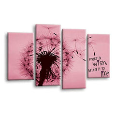 LR Abstract Floral Wall Art Picture – Grey & Pink Framed 4 Panel Split Canvas Print | Ready to Hang | Modern Wall Art for Living Room, Bedroom & Office