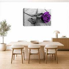 LR Floral Purple Rose Wall Art Picture – Grey & White Framed Canvas Print | Ready to Hang | Modern Wall Art for Living Room, Bedroom & Office