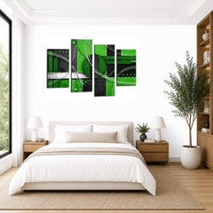 LR Abstract Wall Art Picture – Grey, Green & White Modern Framed 4 Panel Split Canvas Print | Ready to Hang | Modern Wall Art for Living Room, Bedroom & Office