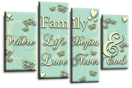 LR Family Wall Art Print Love Quote Duck Egg Cream Home Framed Split Canvas Picture Ready to Hang