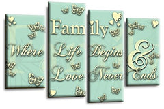 LR Family Wall Art Print Love Quote Duck Egg Cream Home Framed Split Canvas Picture Ready to Hang