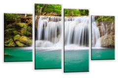 LR Waterfall Wall Art Picture Forrest Landscape Teal Black White Love Framed Split Wall Panel Print Ready to Hang