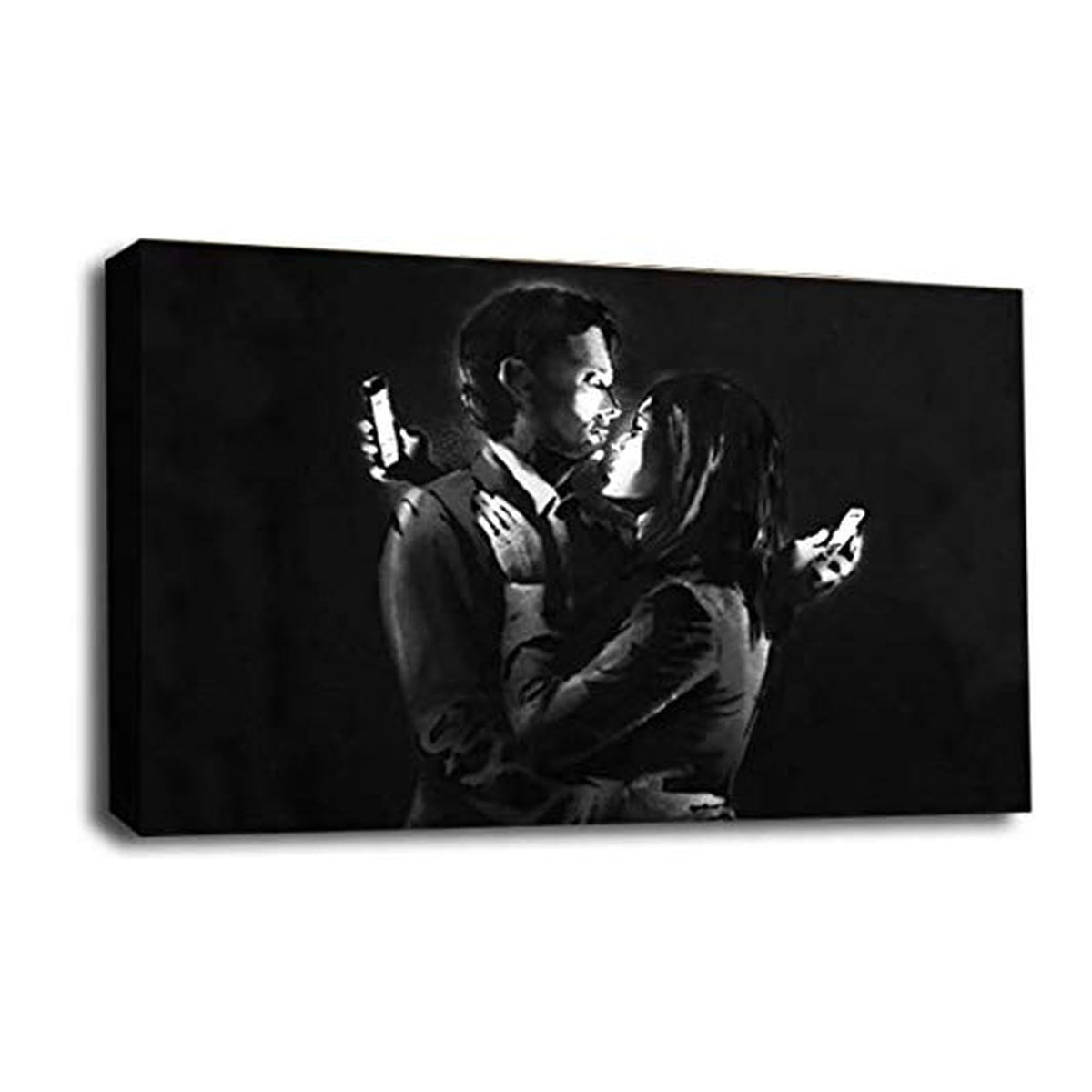 LR Framed Banksy Wall Art Picture – Grey & White Graffiti Art Framed Canvas Print | Ready to Hang | Modern Wall Art for Living Room, Bedroom & Office