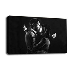 LR Framed Banksy Wall Art Picture – Grey & White Graffiti Art Framed Canvas Print | Ready to Hang | Modern Wall Art for Living Room, Bedroom & Office