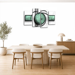 LR Abstract Wall Art Picture – White & Duck Egg Modern Framed 4 Panel Split Canvas Print | Ready to Hang | Modern Wall Art for Living Room, Bedroom & Office