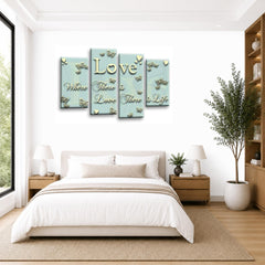 LR Love Quote Wall Art Picture – Cream & Duck Egg Framed 4 Panel Split Canvas Print | Ready to Hang | Modern Wall Art for Living Room, Bedroom & Office