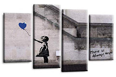 LR Banksy Canvas Wall Art Picture Blue Grey Balloon Girl Framed Print Love Graffiti Split Panel Ready to Hang