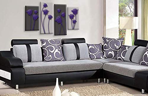 LR Purple Floral Rose Wall Art Picture Grey Abstract Flower Love Framed Split Panel Print Ready to Hang