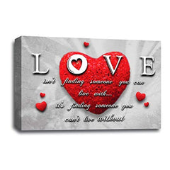 LR Love Quote Wall Art Picture – Grey, Red & Powder Grey Framed Canvas Print | Ready to Hang | Modern Wall Art for Living Room, Bedroom & Office