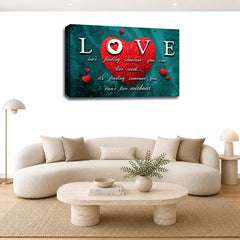 LR Love Quote Wall Art Picture – Red & Teal Framed Canvas Print | Ready to Hang | Modern Wall Art for Living Room, Bedroom & Office