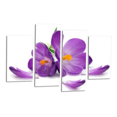 LR Floral Rose Wall Art Picture – Purple & White Framed 4 Panel Split Canvas Print | Ready to Hang | Modern Wall Art for Living Room, Bedroom & Office