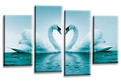 LR Love Swans Wall Art Picture Teal White Heart Home Framed Split Panel Canvas Print
