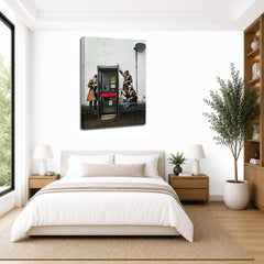 LR Framed Banksy Spies Wall Art Picture – Grey & White Graffiti Art Framed Canvas Print | Ready to Hang | Modern Wall Art for Living Room, Bedroom & Office